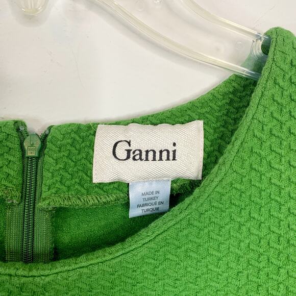 Ganni Green Textured A-Line Dress - Picture 10 of 10